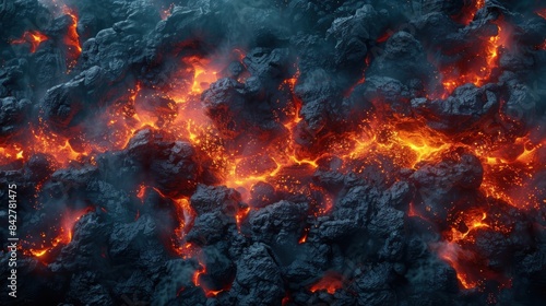 Textured volcanic landscape with molten lava