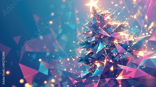 Wishing you a Merry Christmas and a Happy New Year Featuring a Christmas tree adorned with playful doodles set against a stylish polygonal HUD background