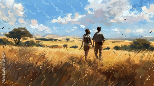 conquering the savanna a couples thrilling safari adventure through natures wonders digital painting