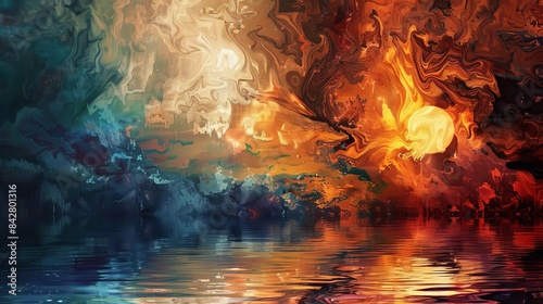 elemental world painting abstract fire and water surreal digital art