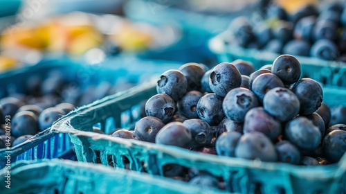 fresh ripe blueberries closeup vibrant local market produce food photography