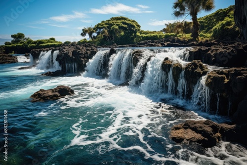 Stunning waterfalls on the road to Hana, Maui., generative IA