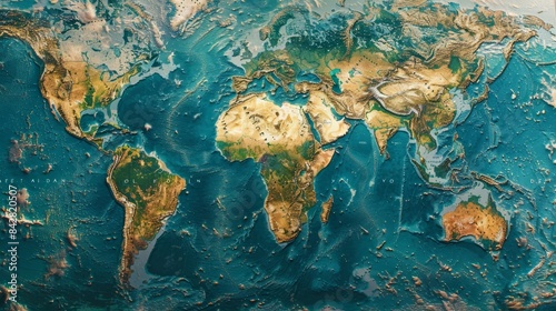 A detailed satellite image of Earth with a transparent map overlay highlighting continents and oceans