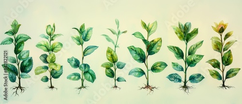 A botanical illustration showcasing the different stages of a plant's growth.