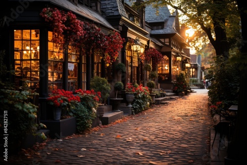 Beacon Hill, Boston Historical cobblestone streets., generative IA