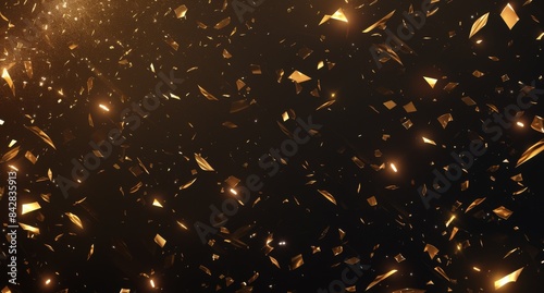 Golden Confetti Shower on Grainy Black Background