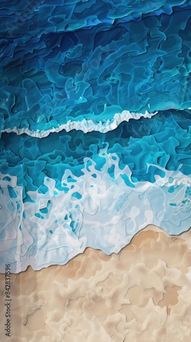 3D Layered Paper Beach View: Dark Blue Stereogram in 4K with High Definition Drop Shadow