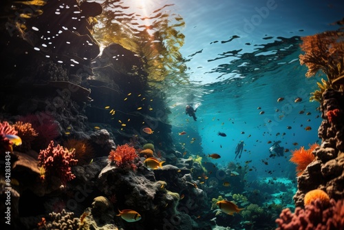 Divers exploit coral reefs to the coast., generative IA
