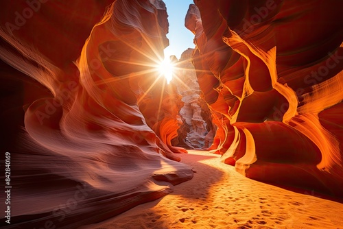 Golden sun on the walls of the Antelope canyon., generative IA