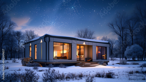 Starry Serenity: A Two-Story Modular Building Under a Night Sky