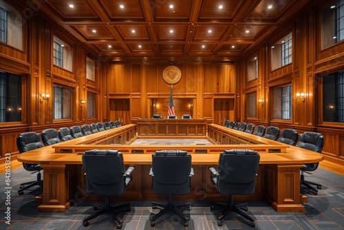 futuristic government chamber presiding over laws ::3 council full of people ::3 colourful ::1 stock photo ::1 