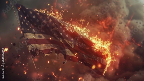 Burning American Flag Conceptual Artwork