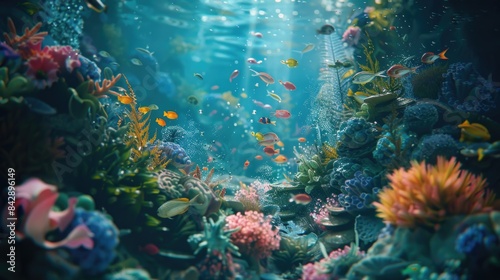 Vibrant Underwater Seascape with Tropical Fish and Coral Reefs