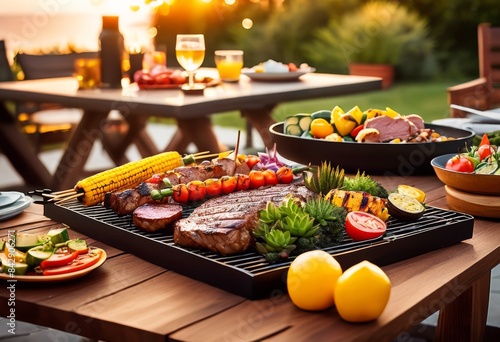 soothing evening bbq scene grilled food drinks relaxation after work, barbecue, outdoor, leisure, cooking, chill, peaceful, enjoyment, socializing