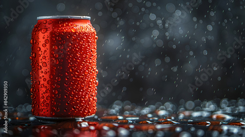 Closeup view of red colour cans of fresh soda with water drops