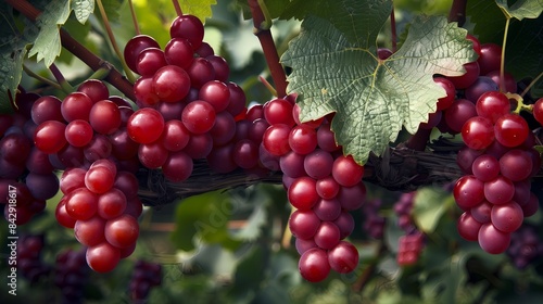 Ripe Red Grapes on Vine