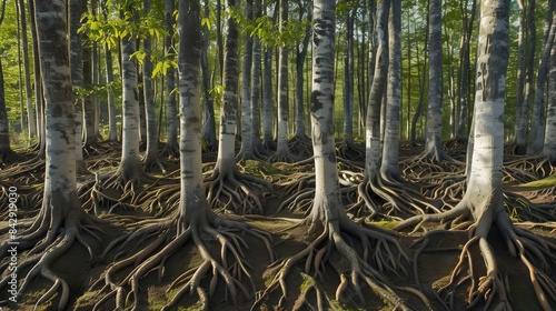 Sassafras Trees with Exposed Roots for Harvesting