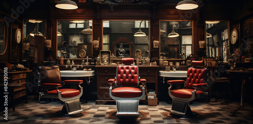 Retro Barber Shop Charm: Vintage Chairs and Mirrors