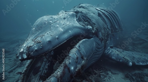 A curious whale exploring the remains of a deceased sibling possibly gaining important nutrients.