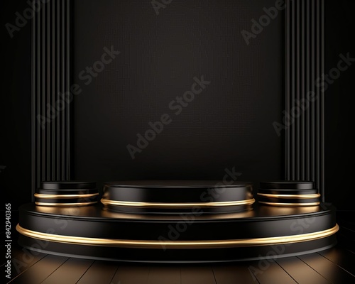 Luxury black velvet product podium with golden accents, perfect for displaying jewelry or highend watches