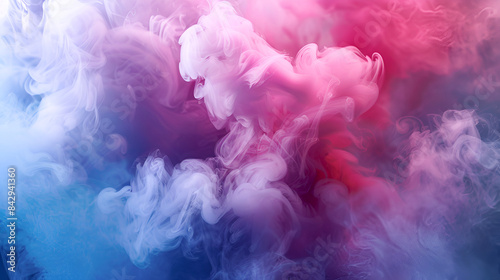 Dense multicolored smoke of blue and pink colors on a white isolated background ,Pink purple blue fume cloud texture wave on white abstract art background