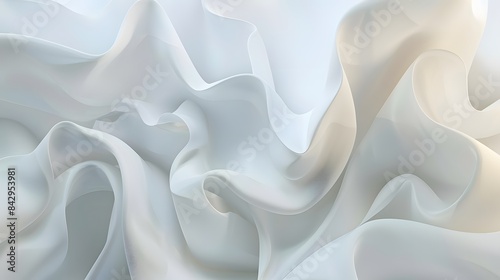 Abstract white glass sculptures with flowing curves, creating a dynamic, fluid appearance with reflections and translucency.