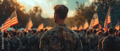 Festive military gathering, American flag, patriotic celebration, proud event, honoring sacrifices 8K , high-resolution, ultra HD,up32K HD