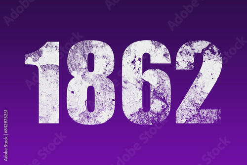 flat white grunge number of 1862 on purple background. 