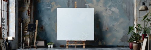 Blank canvas on easel in artistic studio