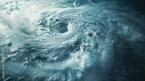 The serene eye of a hurricane appearing like a calm island in the midst of a stormy sea.