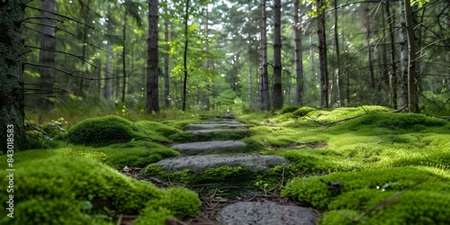 Bouncy, Springy Sensation Soft Moss-Covered Ground Muffles Footsteps. Concept Nature Trails, Mossy Ground, Spring Scenery, Silent Footsteps