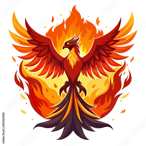 majestic phoenix rising from the ashes, with fiery feathers and an aura of rebirth