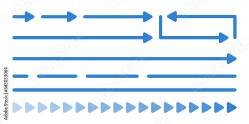 青い矢印と直線と三角形のアイコンのセット - シンプルなポインター･方向のイメージ素材
