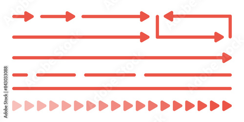 赤い矢印と直線と三角形のアイコンのセット - シンプルなポインター･方向のイメージ素材