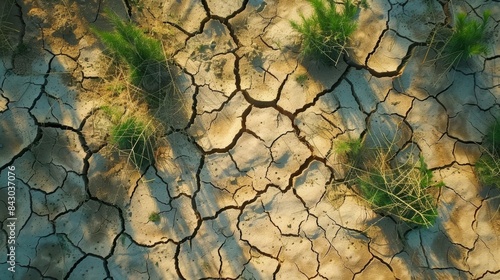 the dry ground with grass and plants