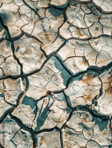 dry cracked earth background with blue sky and blue sky background