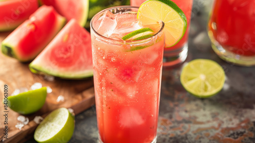 Quench your thirst with a summery watermelon cooler! This delightful drink combines the sweetness of watermelon with the tang of lime and the fizz of soda. The perfect way to beat the heat!