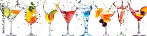 Cocktail Splashing. Collection of Liqueur Cocktails Dripped with Fresh Fruit