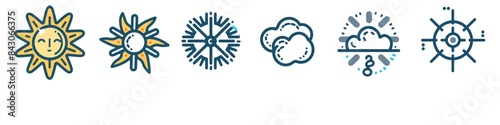 Sun Snowflake. Weather Icon Set in Linear Style for Cloudy and Sunny Seasons