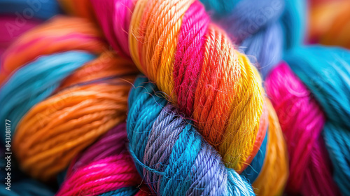 Colorful threads intertwined in an intricate braid, captured in close-up detail.