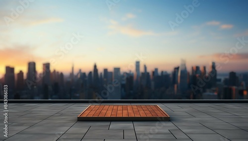 Rooftop ad board mockup, visible against the city skyline, for impactful advertising