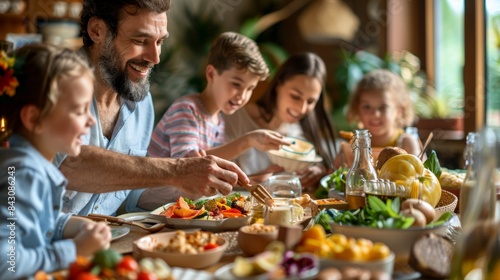 Joyful Family Meal Celebration with Atkins Approved Dishes and Fresh, Colorful Ingredients