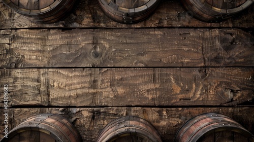 Background of weathered wooden wine barrels, ideal for winery themes
