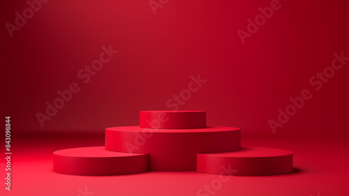 Sets Composition of steps realistic Minimal background. simple podium red color background environment with copy space for product presentation. 3d rendering illustration.