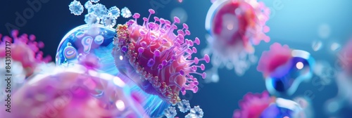 Digital Render of Virus Cells: Microscopic View Representing Health Threats