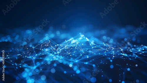 Abstract blue background with glowing connections and network lines, representing global connectivity or digital technology 