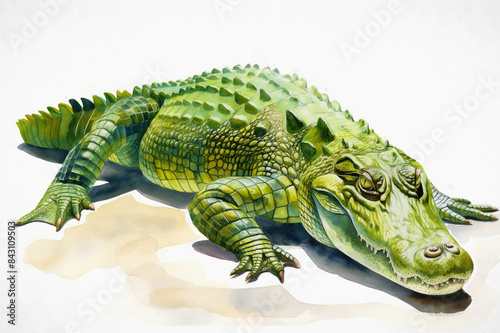 Crocodile. Watercolor illustration style. Isolated on a white background. Creative conceptual wildlife animal art. Abstract brush strokes with a touch of realism