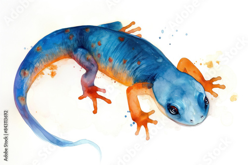 Newt. Watercolor illustration style. Isolated on a white background. Creative conceptual wildlife animal art. Abstract brush strokes with a touch of realism