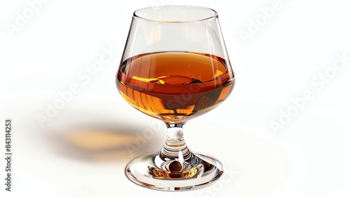 3d rendering of a realistic cognac glass with amber liquid on a white background.