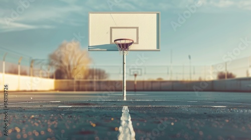 A basketball court with a basketball hoop in the middle, ideal for sports and fitness photography